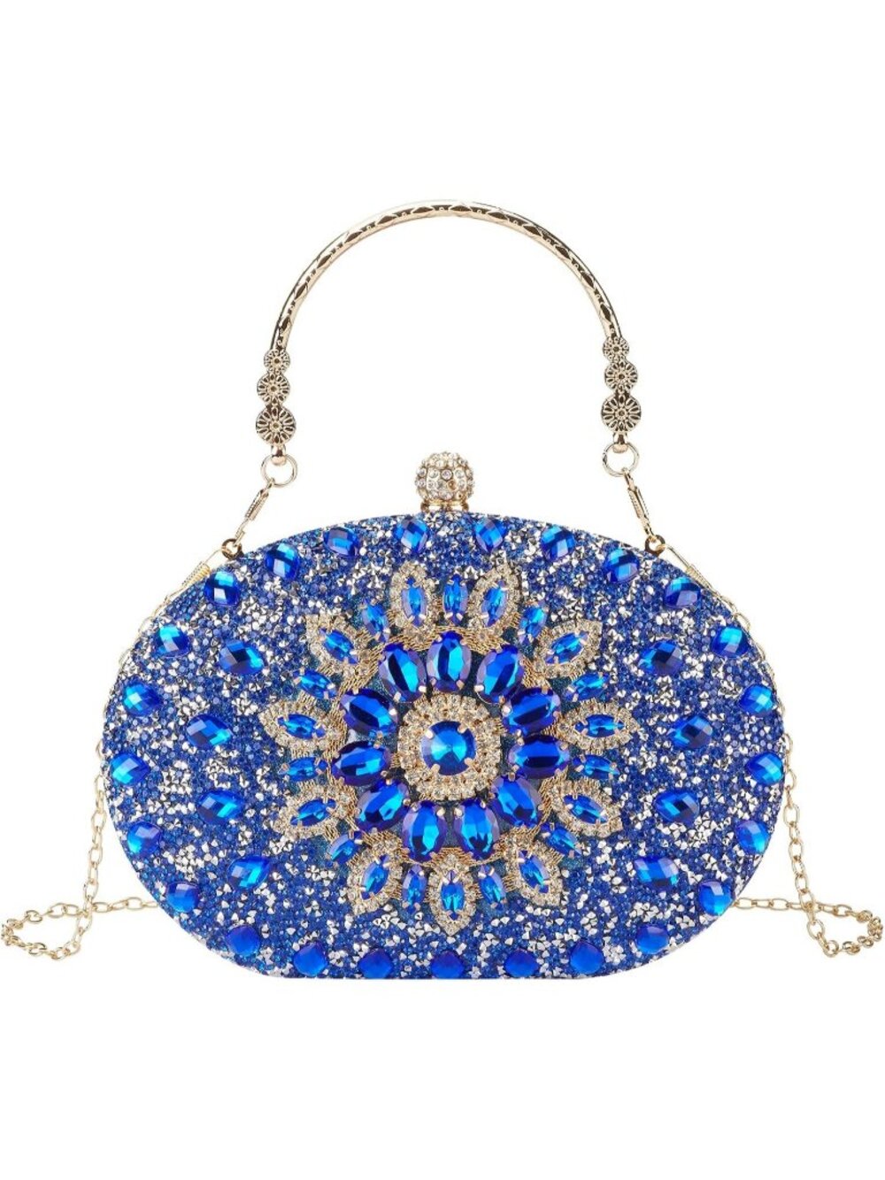 Women's Blue Rhinestone Crystal Clutch Purse Sparkly Party Evening Bag